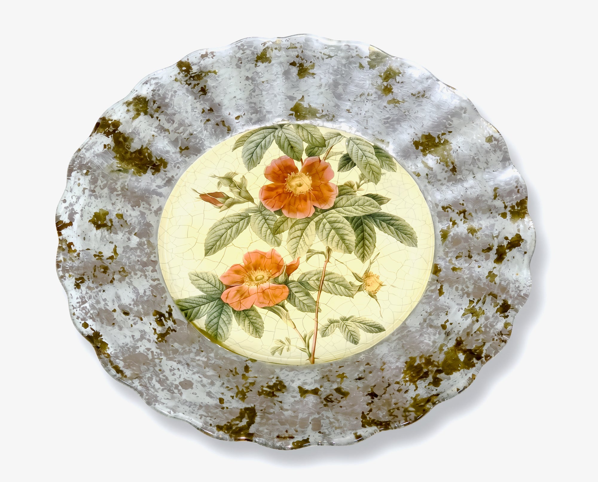 Rosarium 15" Fluted Charger — Scarlet May Rose