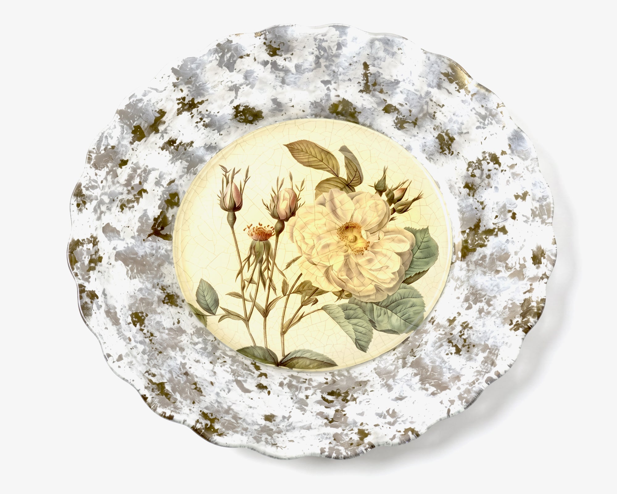 Rosarium 15" Fluted Charger — White Alba Rose