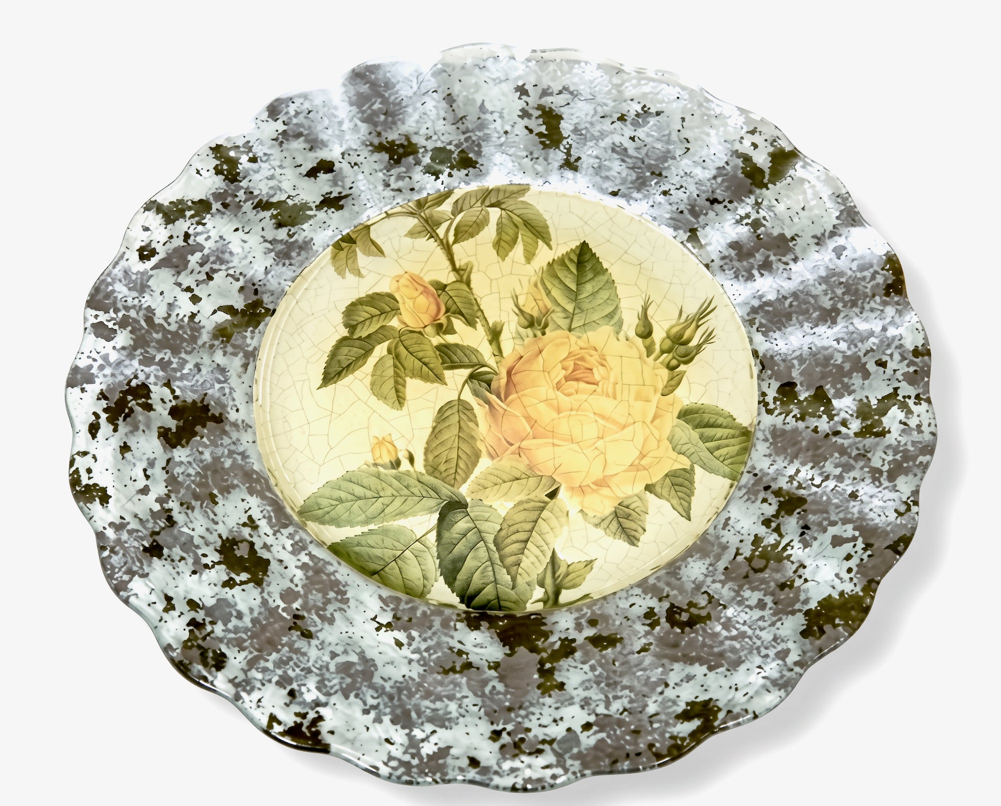 Rosarium 15” Fluted Charger —Yellow Alba Rose