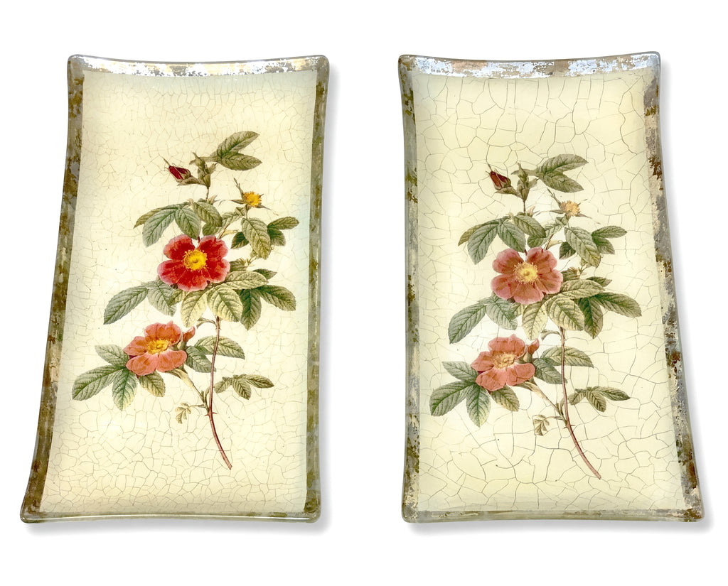 Rosarium Scarlet May Rose 18" Rectangle Platters — Matched Set of 2