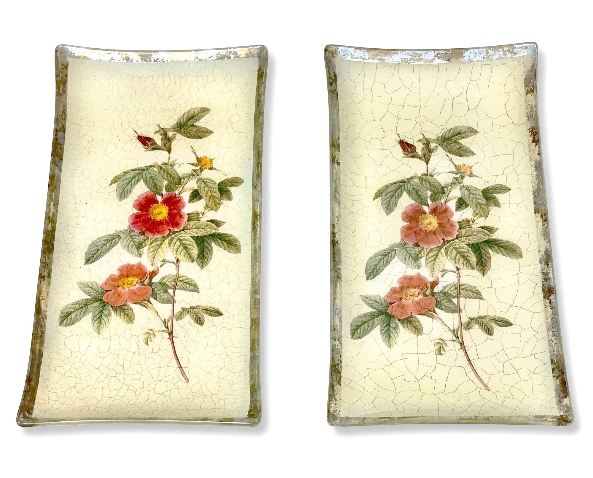 Rosarium Scarlet May Rose 18" Rectangle Platters — Matched Set of 2