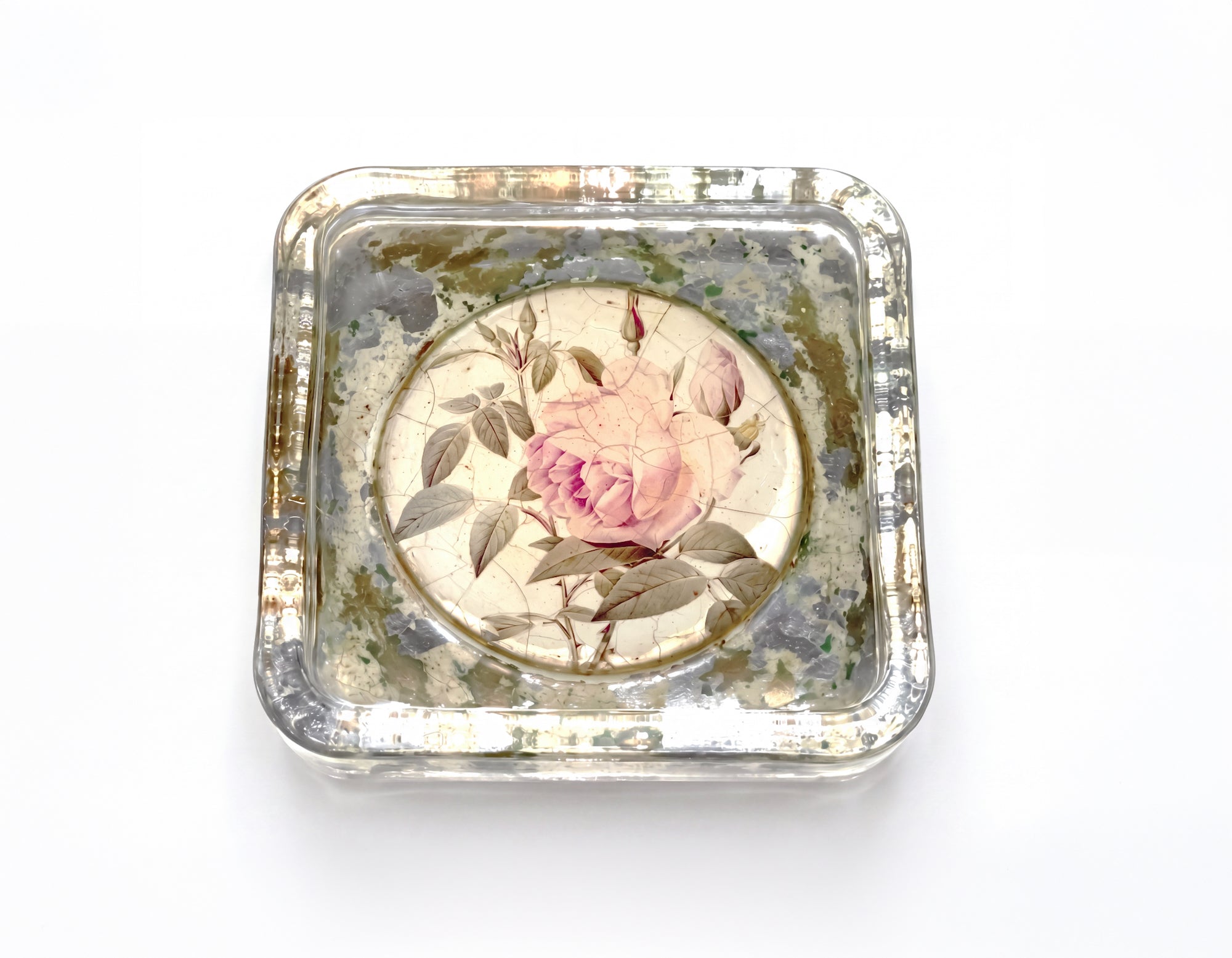 Rosarium 5" Square Wine/Champagne Bottle & Glass Coaster — Pink China Rose