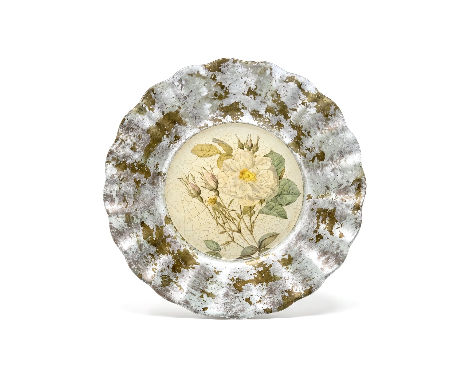 Rosarium 9" Fluted Plate — White Alba Rose