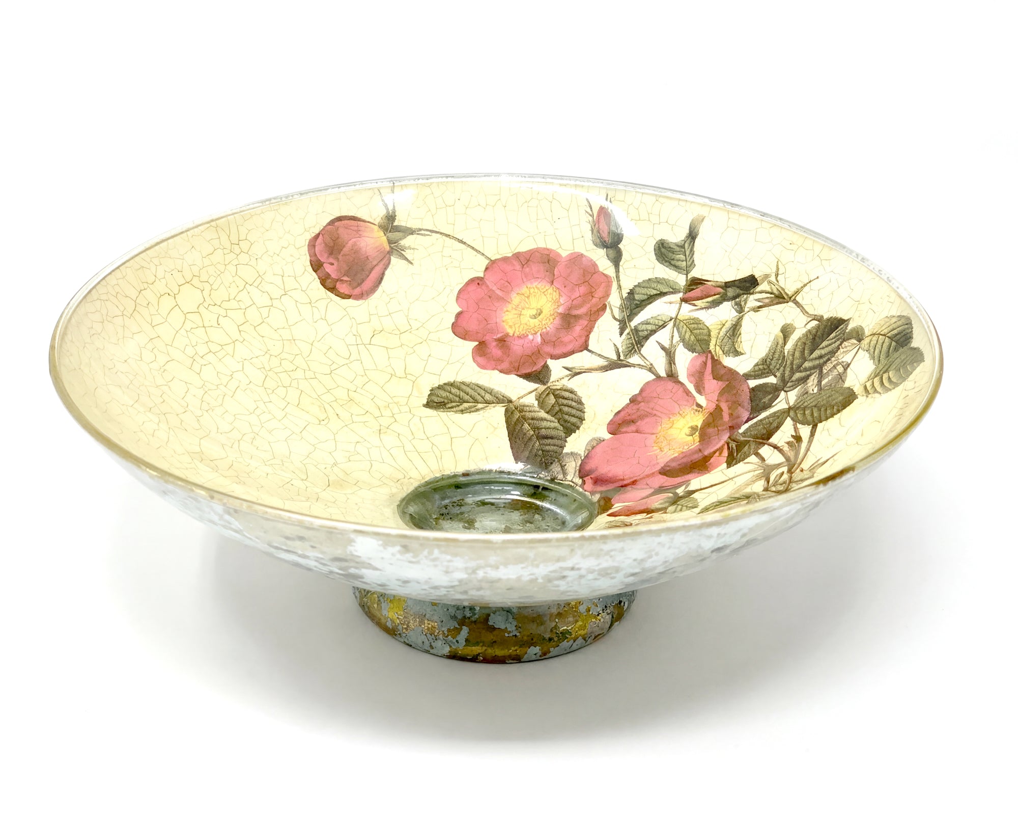 Rosarium 12" Red Rose of Love Bun Foot Bowl