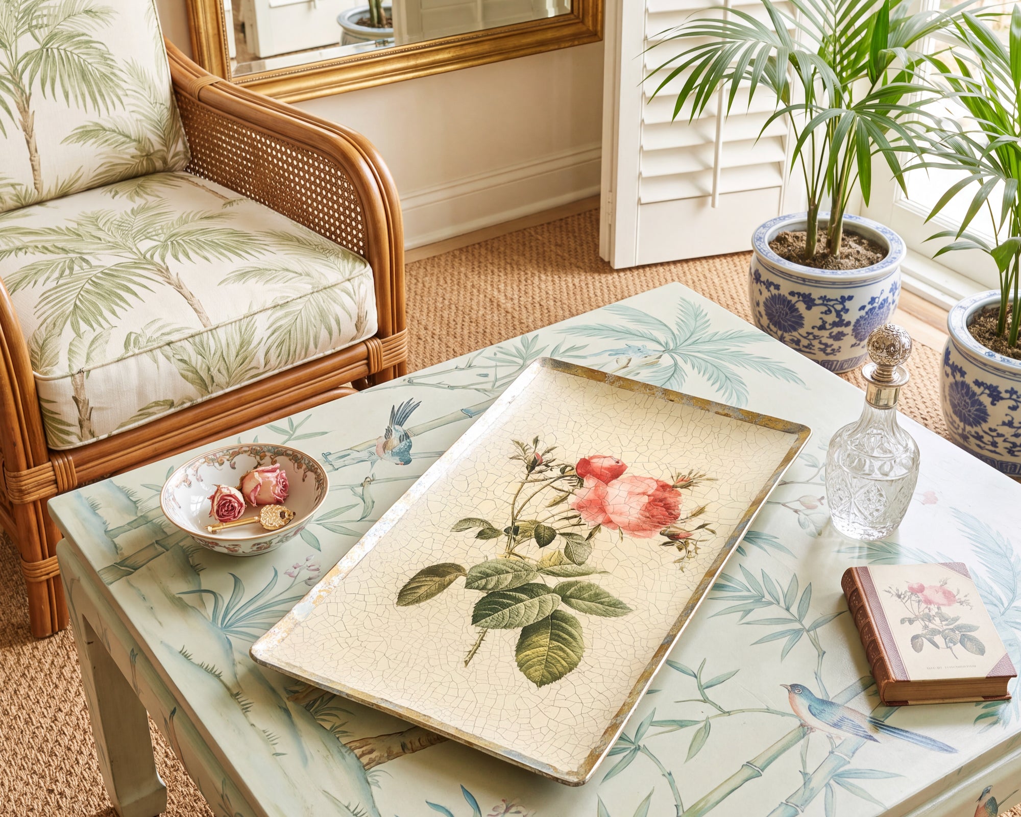 Rosarium Floral Bouquet 20" Rectangle Platter