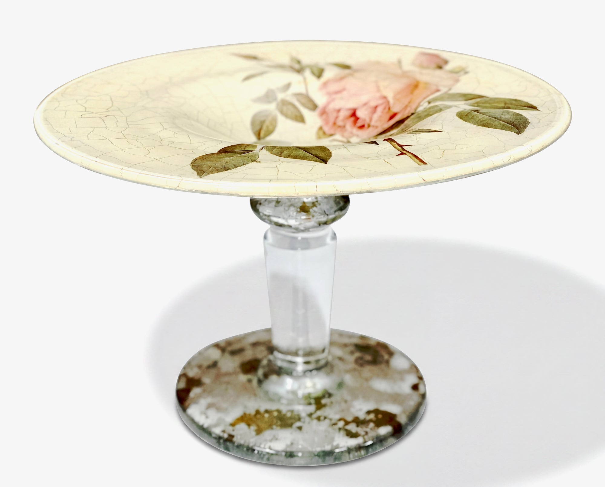 Rosarium Footed Crystal Cake Pedestal – Pink China Rose