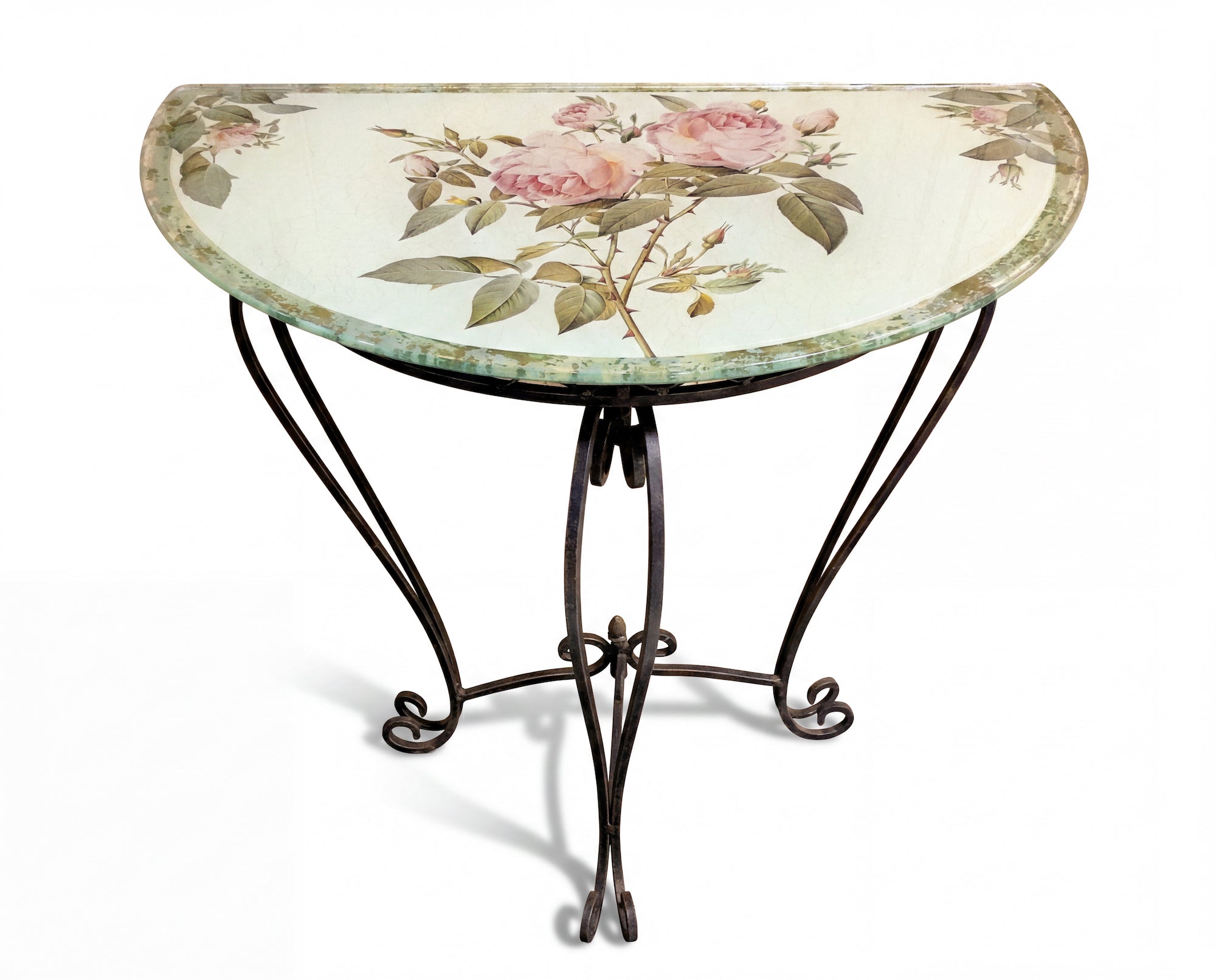 Rosarium Pink China Rose Tri-Gold™ Demi-Lune Console Table