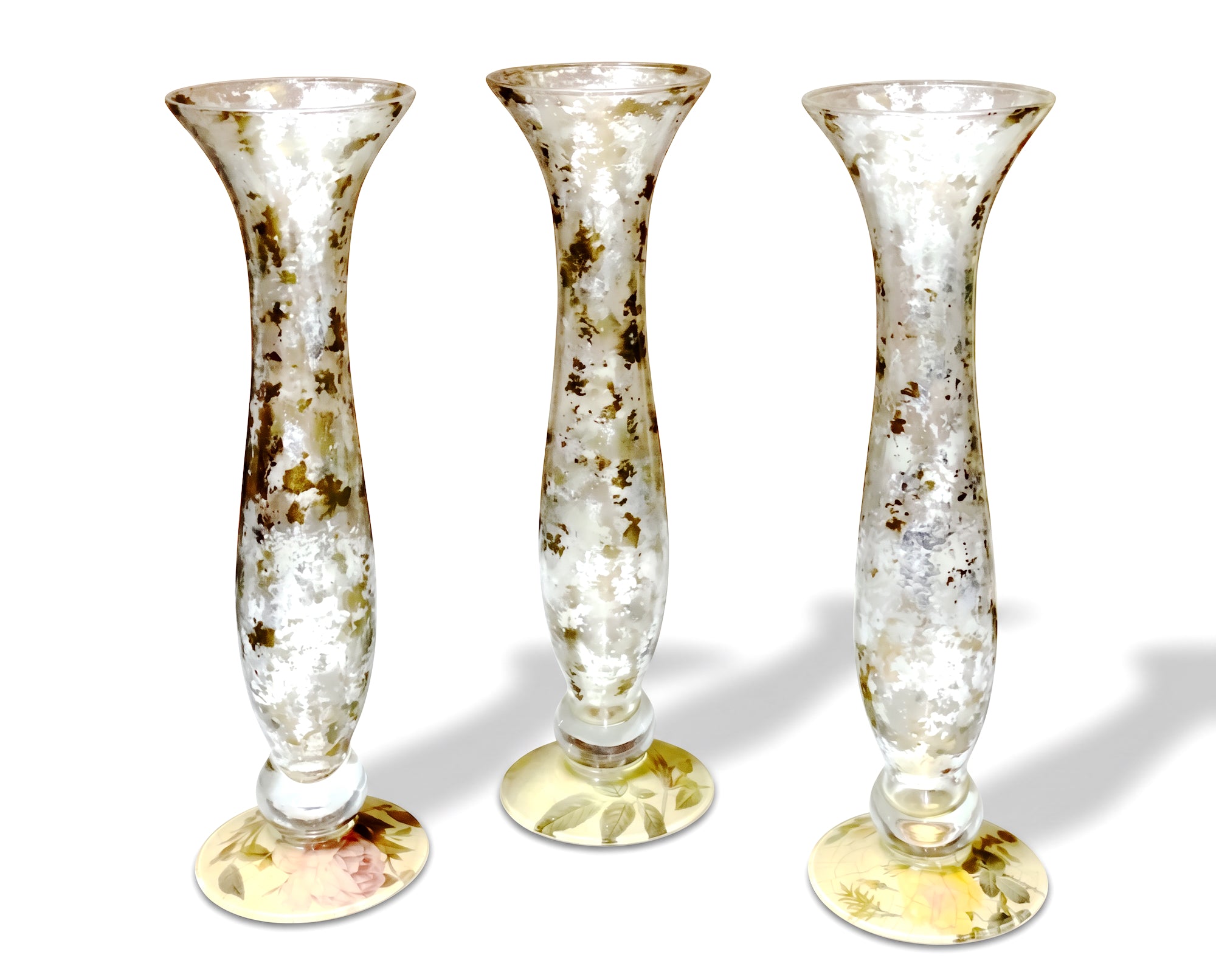 Rosarium Tri-Gold™ 16" Tall Crystal Trumpet Vase with Rose Base