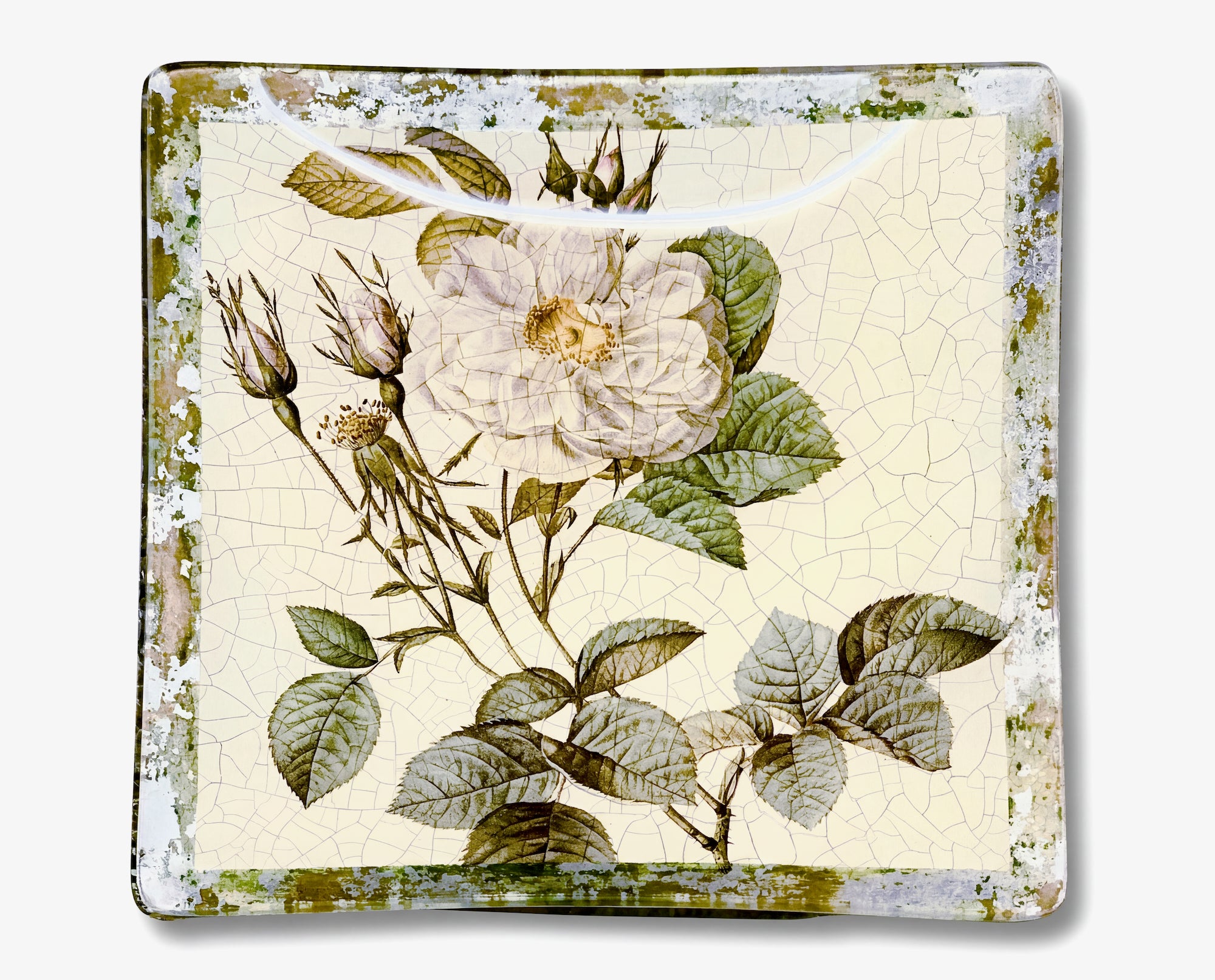 Rosarium White Alba Rose 10" Square Platter
