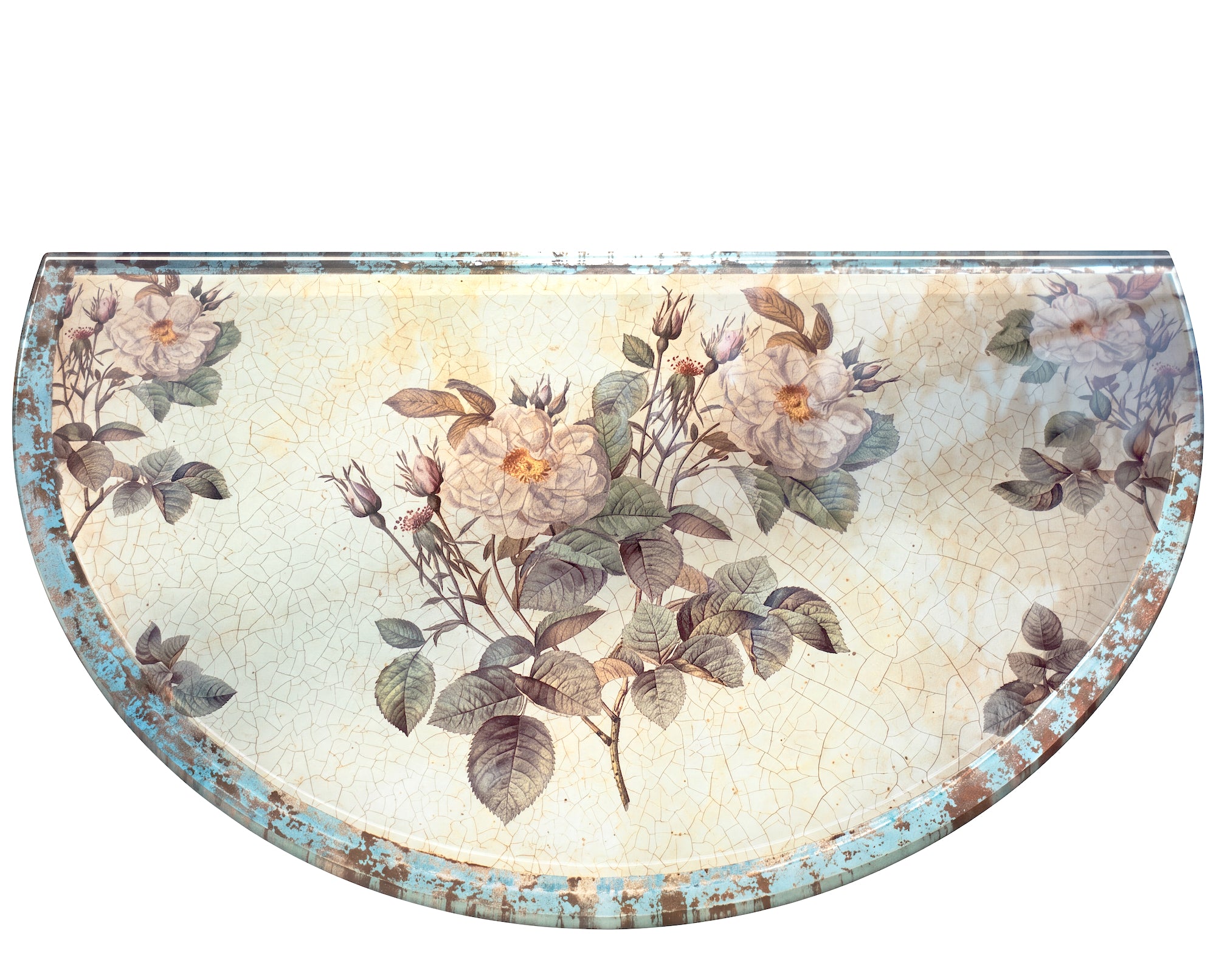 Rosarium White Briar Rose Tri-Gold™ Demi-Lune Wrought Iron Console Table