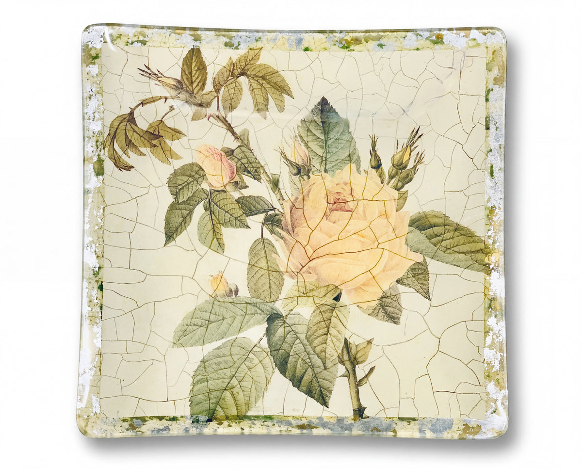 Rosarium Yellow Alba Rose 10" Square Platter