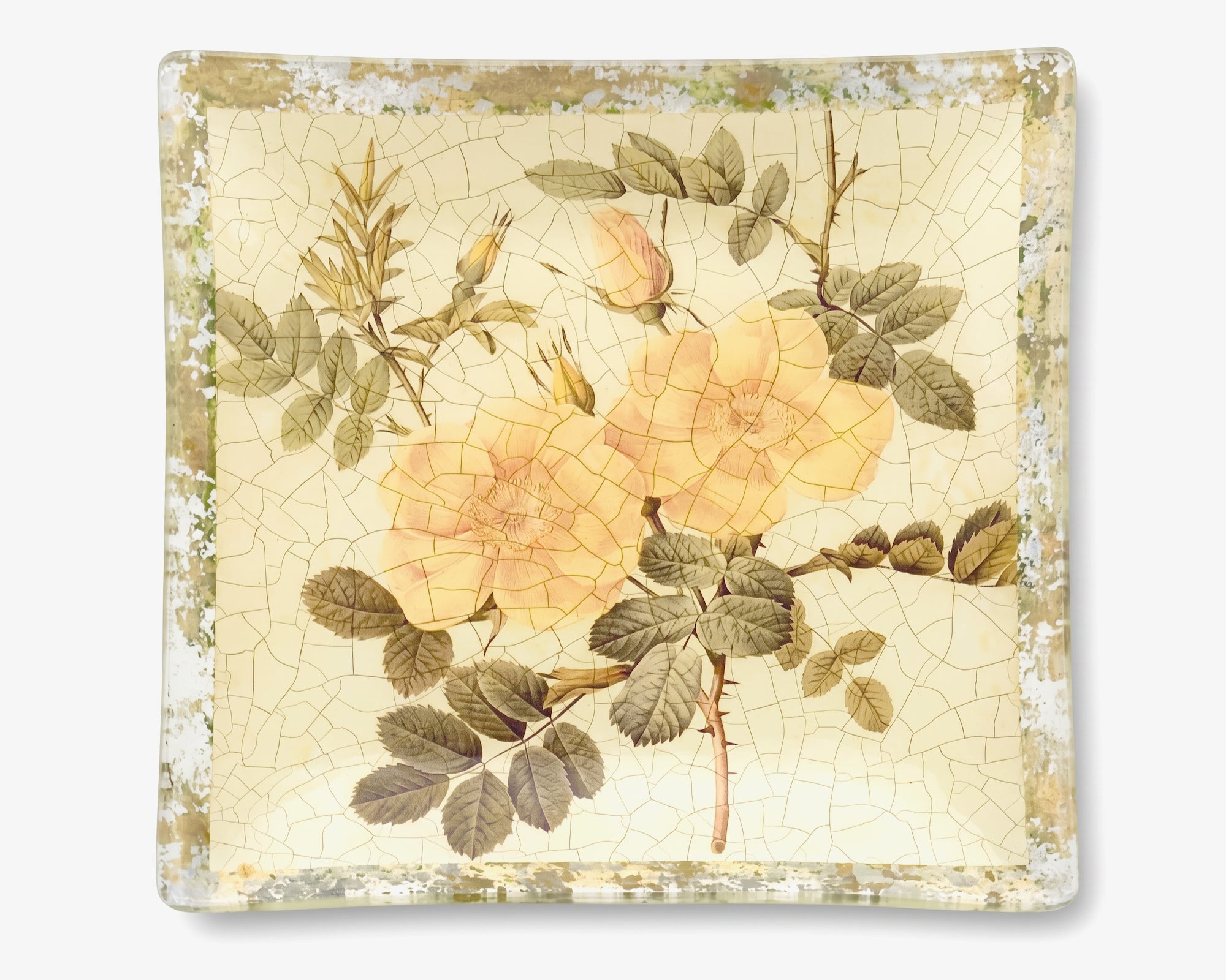 Rosarium Yellow Wild Briar Rose 10" Square Platter