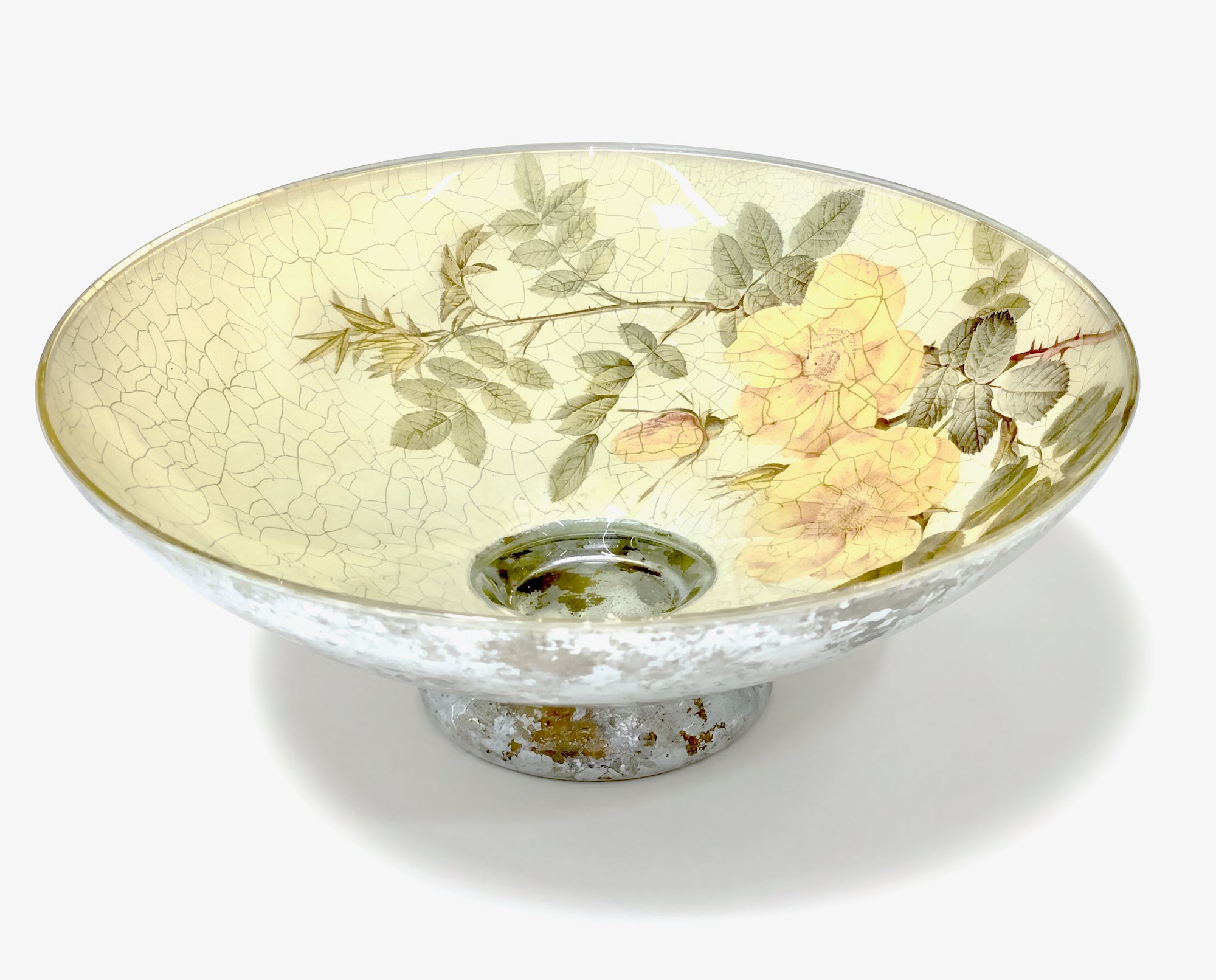 Rosarium Yellow Wild Briar Rose 12" Bun Foot Bowl