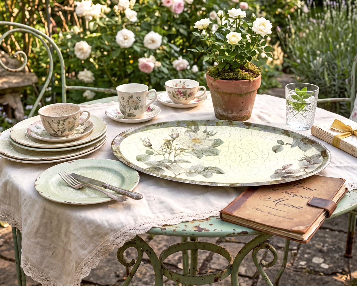 Rosarium White Alba Rose 20" Oval Platter