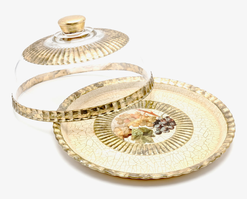 Vineyard 13" Fromage & Dome Cheese Platter Set — Merlot & Chardonnay Grape