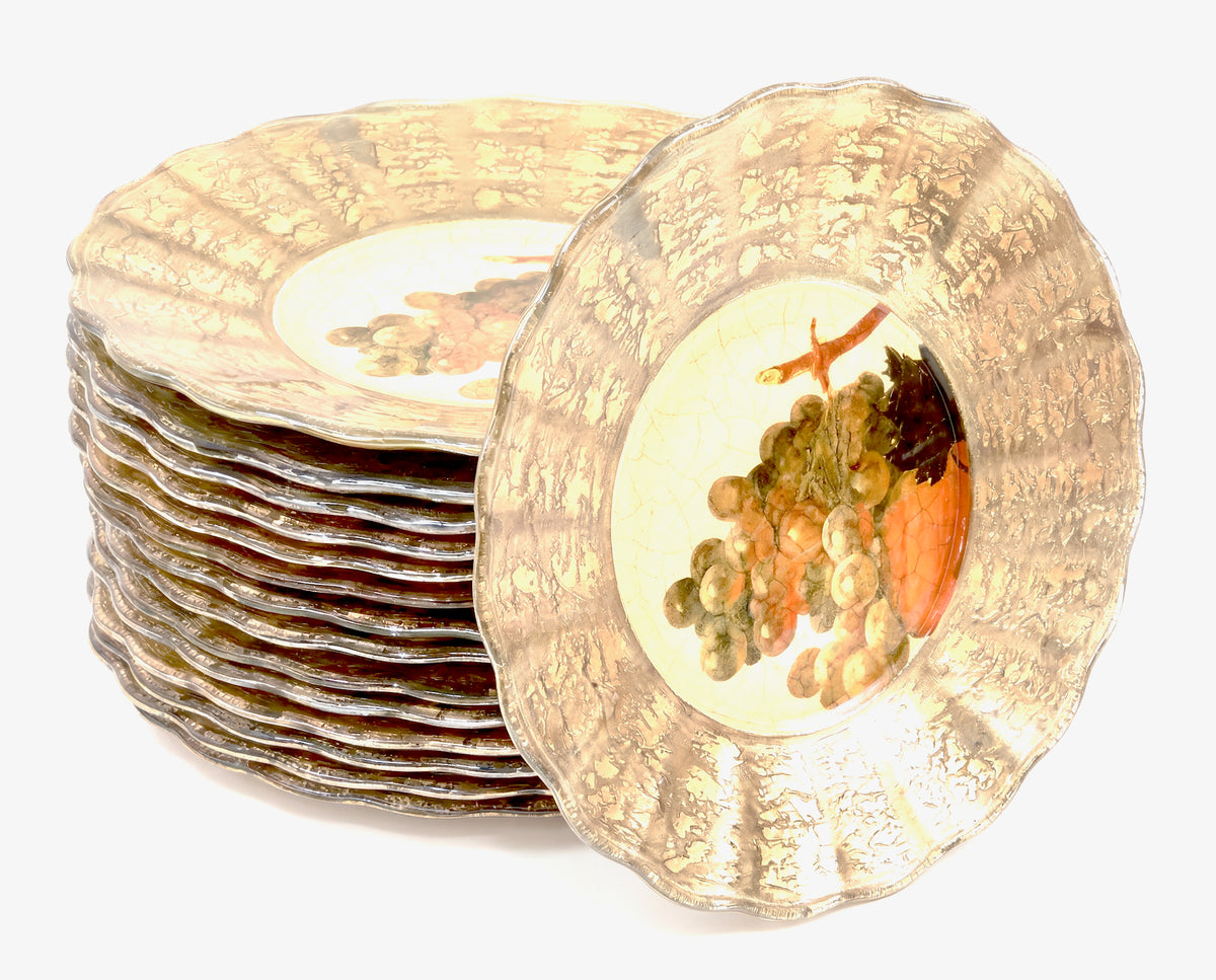 Vineyard 9" Fluted Plate — Champagne Grape with Orange Fruit