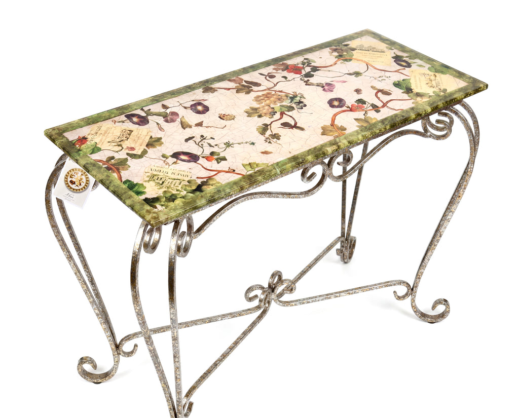 Vineyard Console Table with Beveled Glass Top