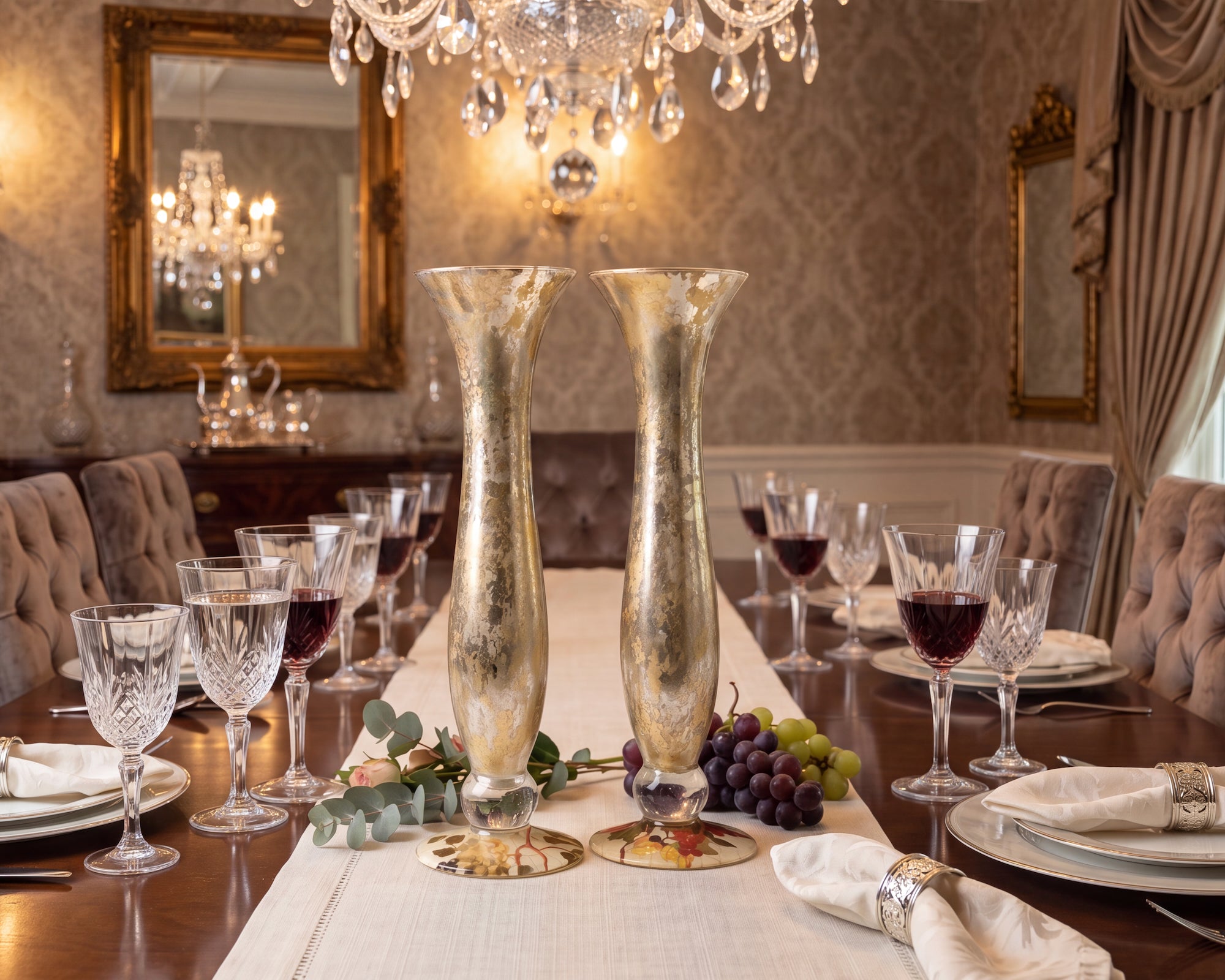 Vineyard Tall Crystal Gossamer-Gold™ 16" Vase with Grape Base